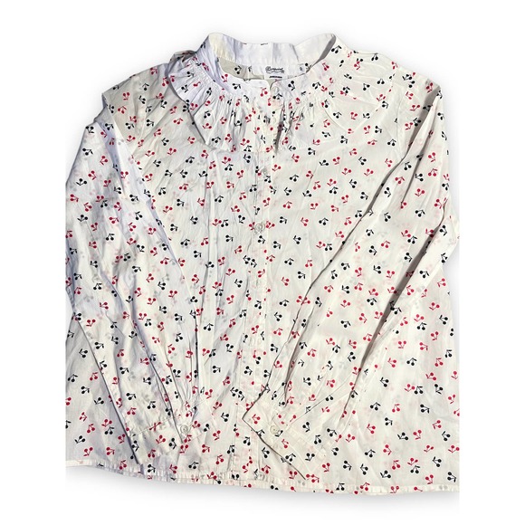 BONPOINT Blouse Girls Ruffled Cherry Print Pima Cotton Button Top sz 10